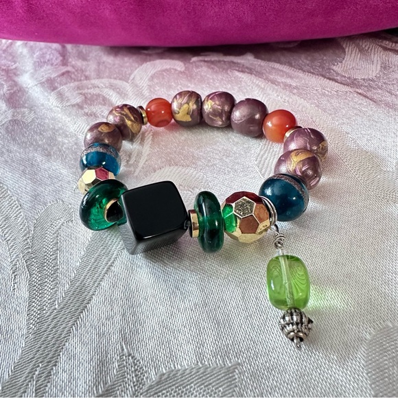 Artisan Colorful Beaded Bracelet With Hand Painted and glass Beads 6.5-7.5 - Picture 1 of 8